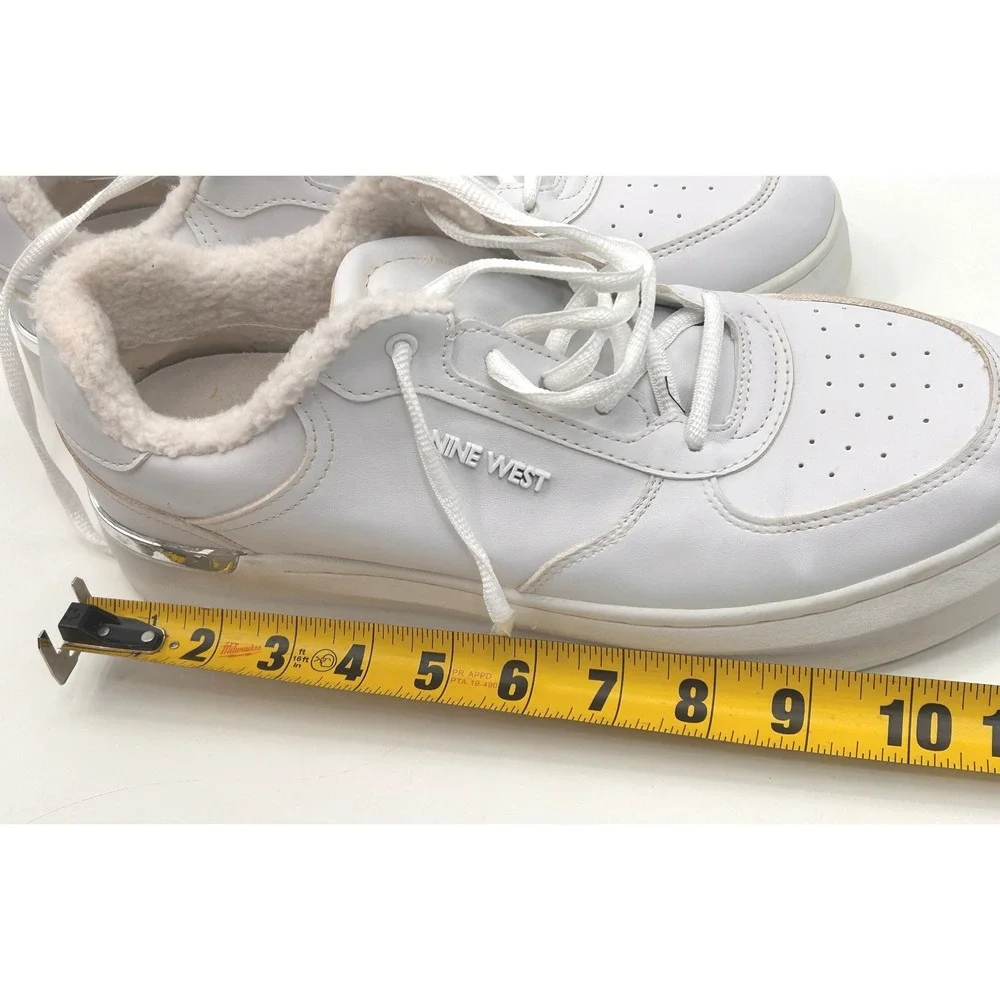 Nine West Womens Cuddly Lace Up Sneakers Size 11 White Lined Leather Look